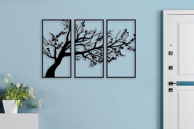 Modern Minimalist Tree Metal Wall Art | 3-Piece Nature-Inspired Wall Décor