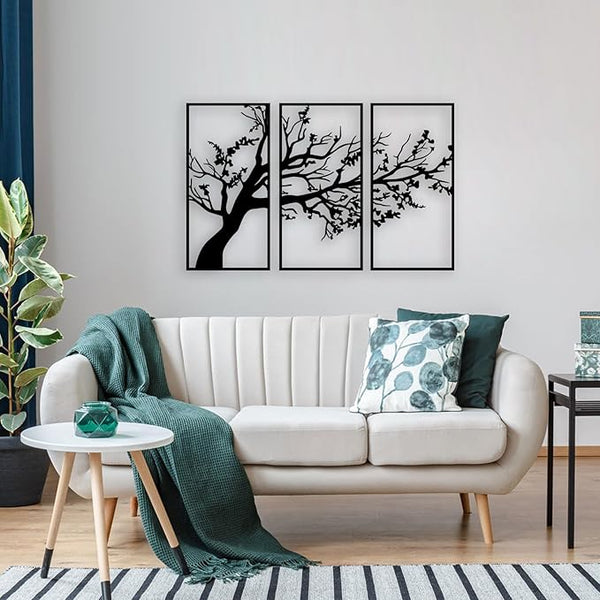 Modern Minimalist Tree Metal Wall Art | 3-Piece Nature-Inspired Wall Décor