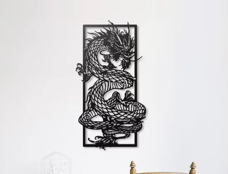 Dragon's Embrace | Chinese Dragon Wall Art | Acrylic & Metal Décor