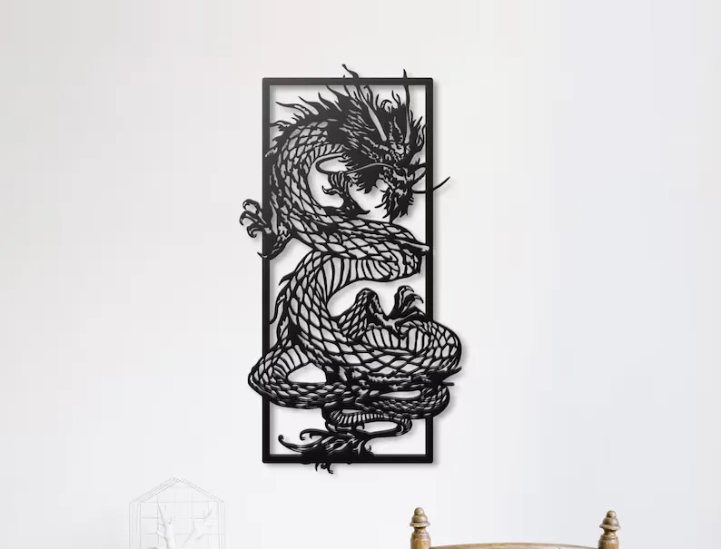 Dragon's Embrace | Chinese Dragon Wall Art | Acrylic & Metal Décor