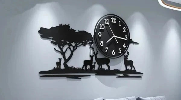 Nature-Inspired Deer & Tree 3D Wall Clock – Elegant Acrylic Home Décor