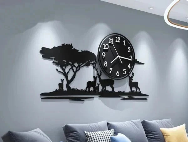 Nature-Inspired Deer & Tree 3D Wall Clock – Elegant Acrylic Home Décor