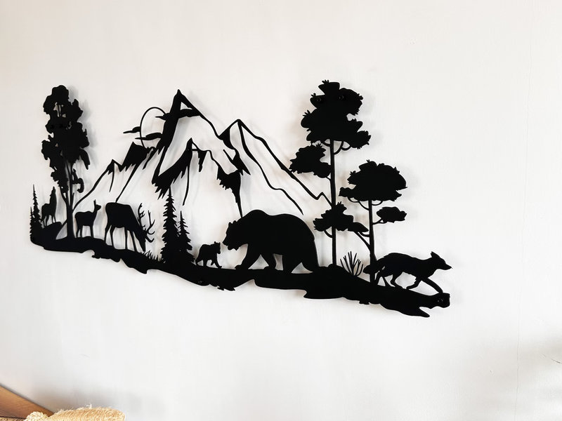 Mountain Wildlife Metal Wall Art – Nature-Inspired Rustic Décor with Deer, Bears & Forest