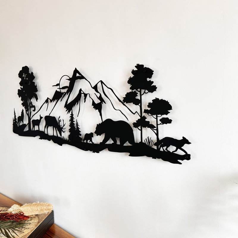 Mountain Wildlife Metal Wall Art – Nature-Inspired Rustic Décor with Deer, Bears & Forest