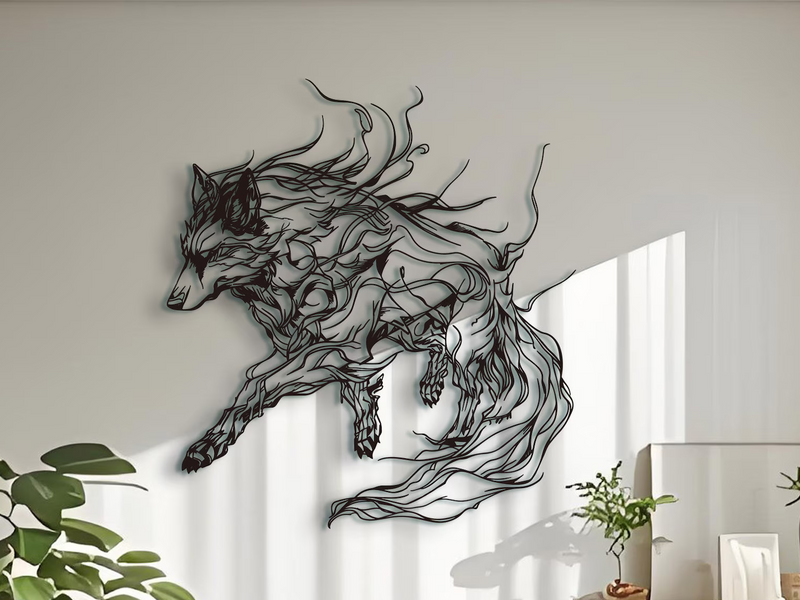 Modern Wolf Forest Wall Art – Rustic Woodland Silhouette Wall Décor in Metal, Wood, and Acrylic