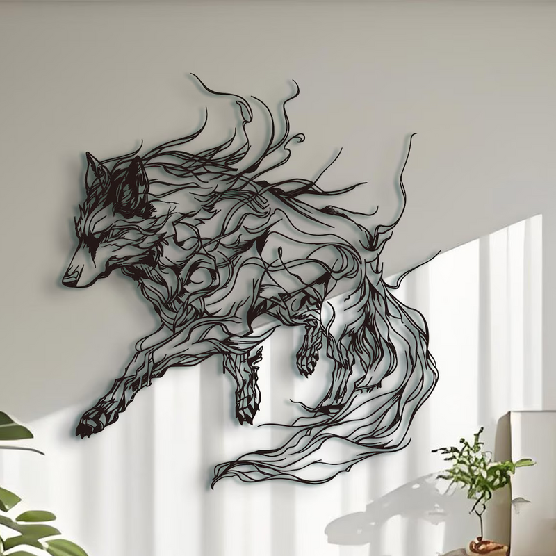 Modern Wolf Forest Wall Art – Rustic Woodland Silhouette Wall Décor in Metal, Wood, and Acrylic