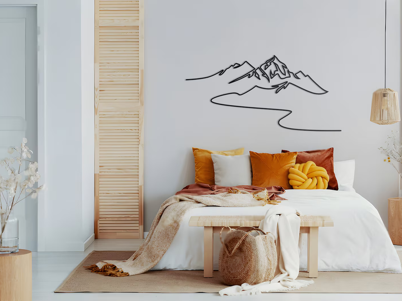 Minimalist Mountain Line Art Wall Décor – Modern Metal Wall Art