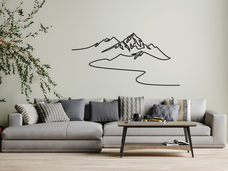 Minimalist Mountain Line Art Wall Décor – Modern Metal Wall Art