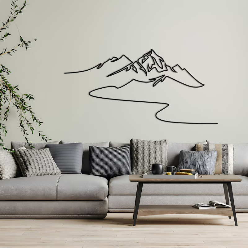 Minimalist Mountain Line Art Wall Décor – Modern Metal Wall Art