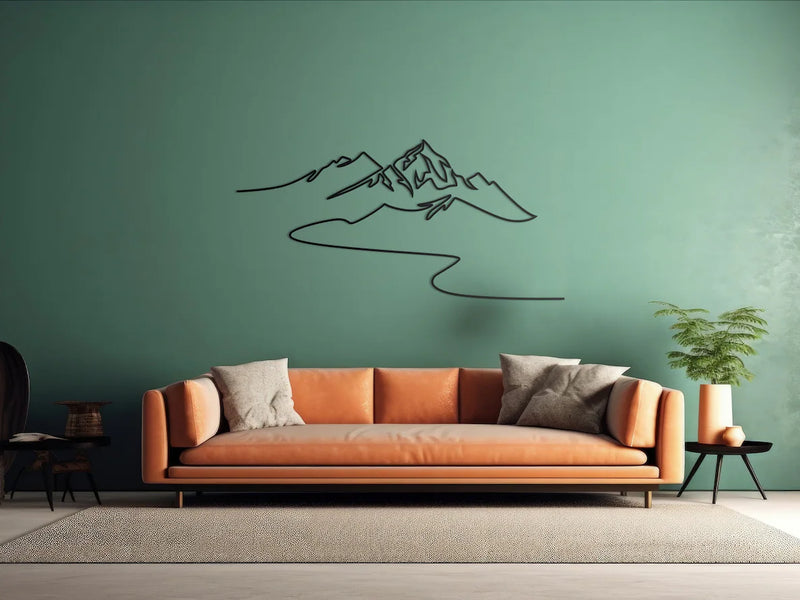 Minimalist Mountain Line Art Wall Décor – Modern Metal Wall Art