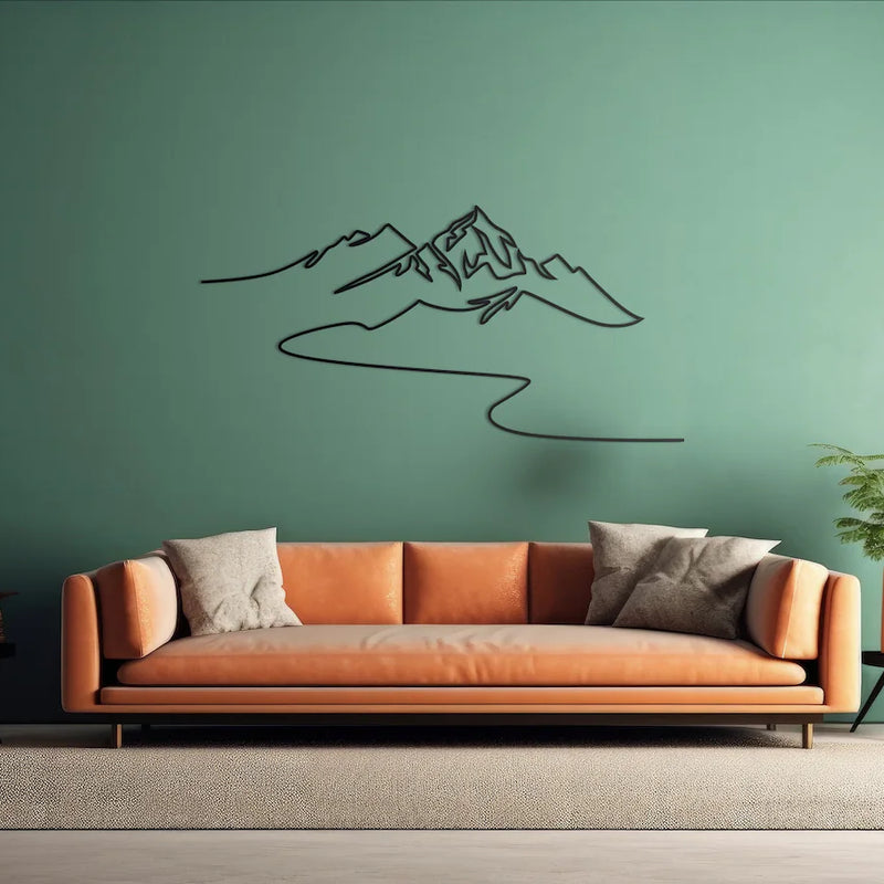 Minimalist Mountain Line Art Wall Décor – Modern Metal Wall Art