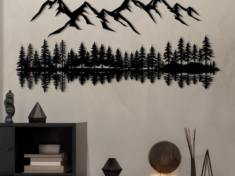 Mountain Forest Reflection Metal Wall Art | Modern Nature-Inspired Wall Décor