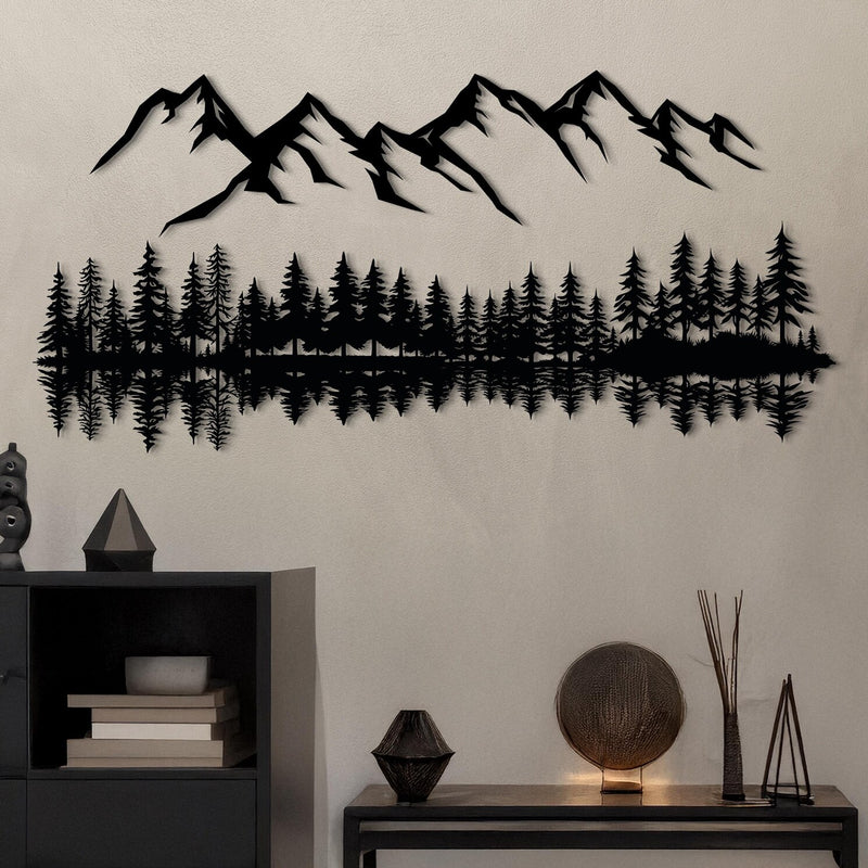 Mountain Forest Reflection Metal Wall Art | Modern Nature-Inspired Wall Décor