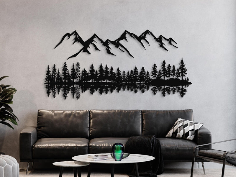 Mountain Forest Reflection Metal Wall Art | Modern Nature-Inspired Wall Décor