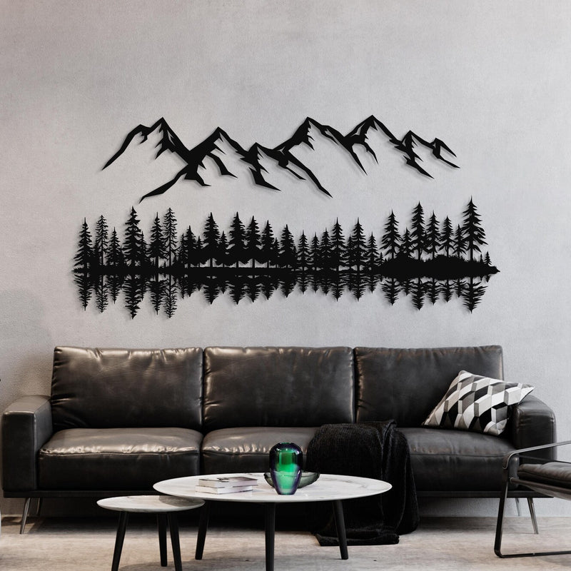 Mountain Forest Reflection Metal Wall Art | Modern Nature-Inspired Wall Décor