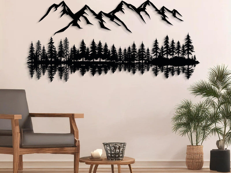 Mountain Forest Reflection Metal Wall Art | Modern Nature-Inspired Wall Décor