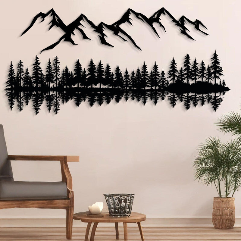 Mountain Forest Reflection Metal Wall Art | Modern Nature-Inspired Wall Décor