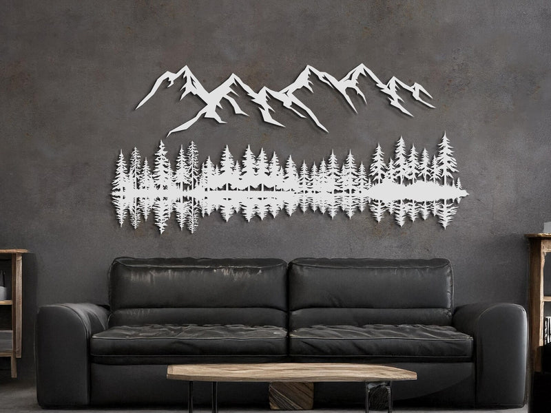 Mountain Forest Reflection Metal Wall Art | Modern Nature-Inspired Wall Décor