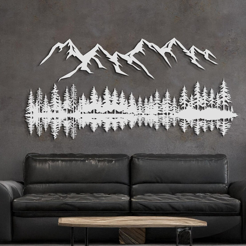 Mountain Forest Reflection Metal Wall Art | Modern Nature-Inspired Wall Décor