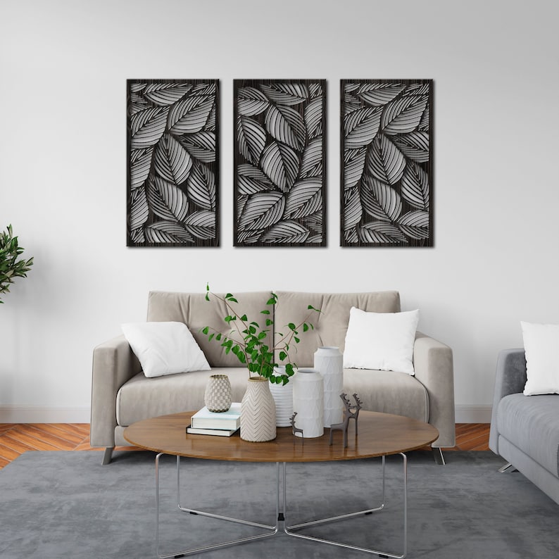 Wood Leaves Wall Decor | Set of 3 Monstera Leaf Wall Panels