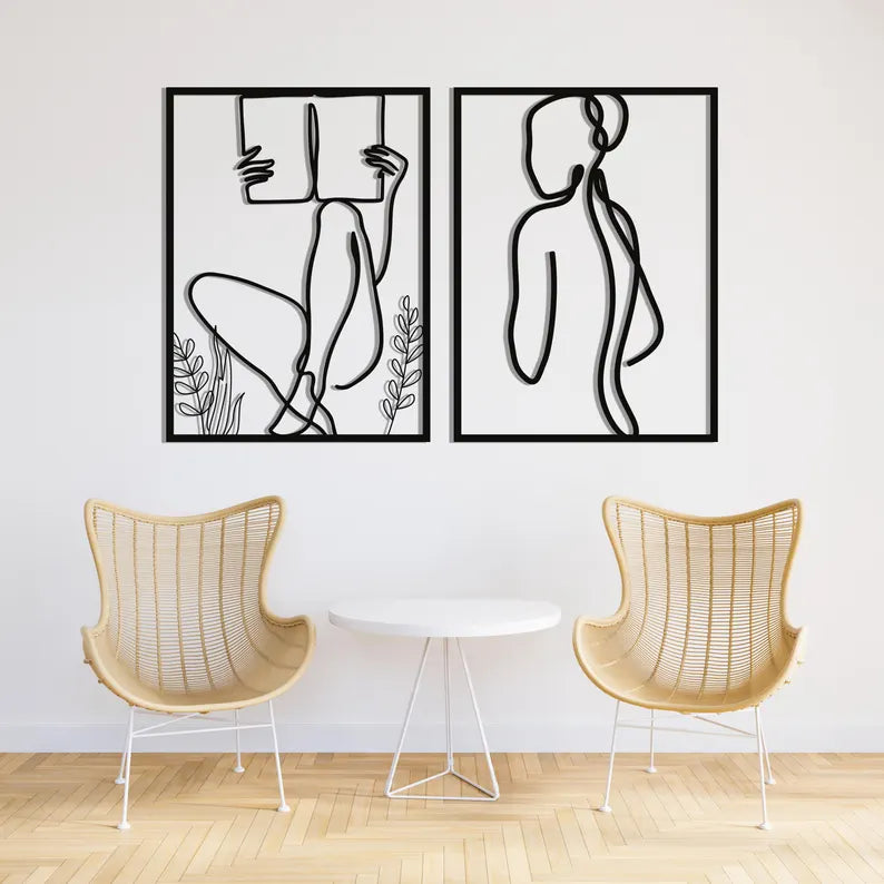 Feminine Elegance Wall Art – Abstract Floral Woman Line Decor