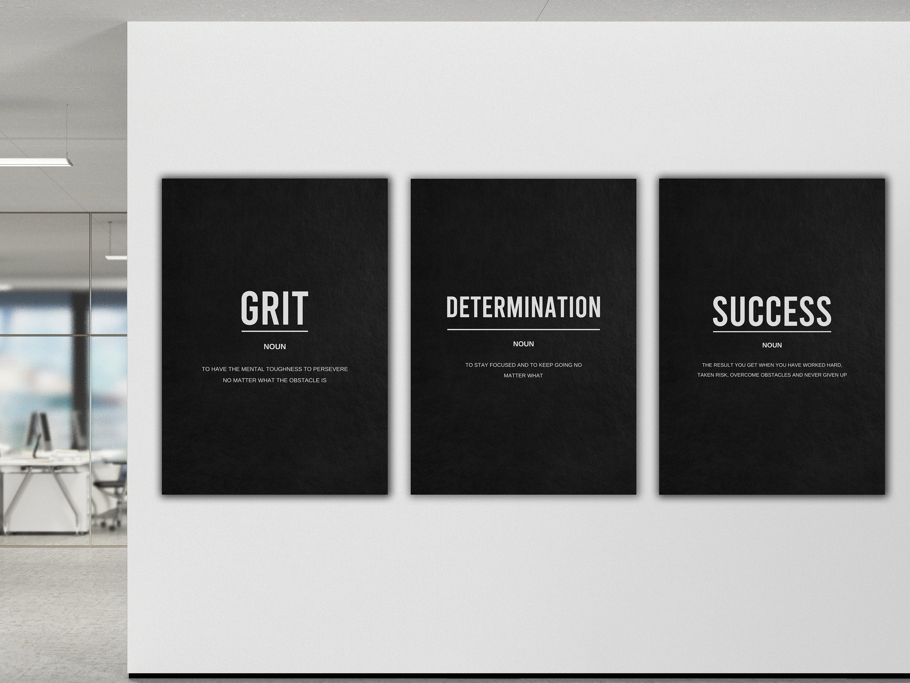 3 Piece Wall Art Canvas Set | Office Decor | Definition Wall Art | Grit Gym Sign | Canvas Prints