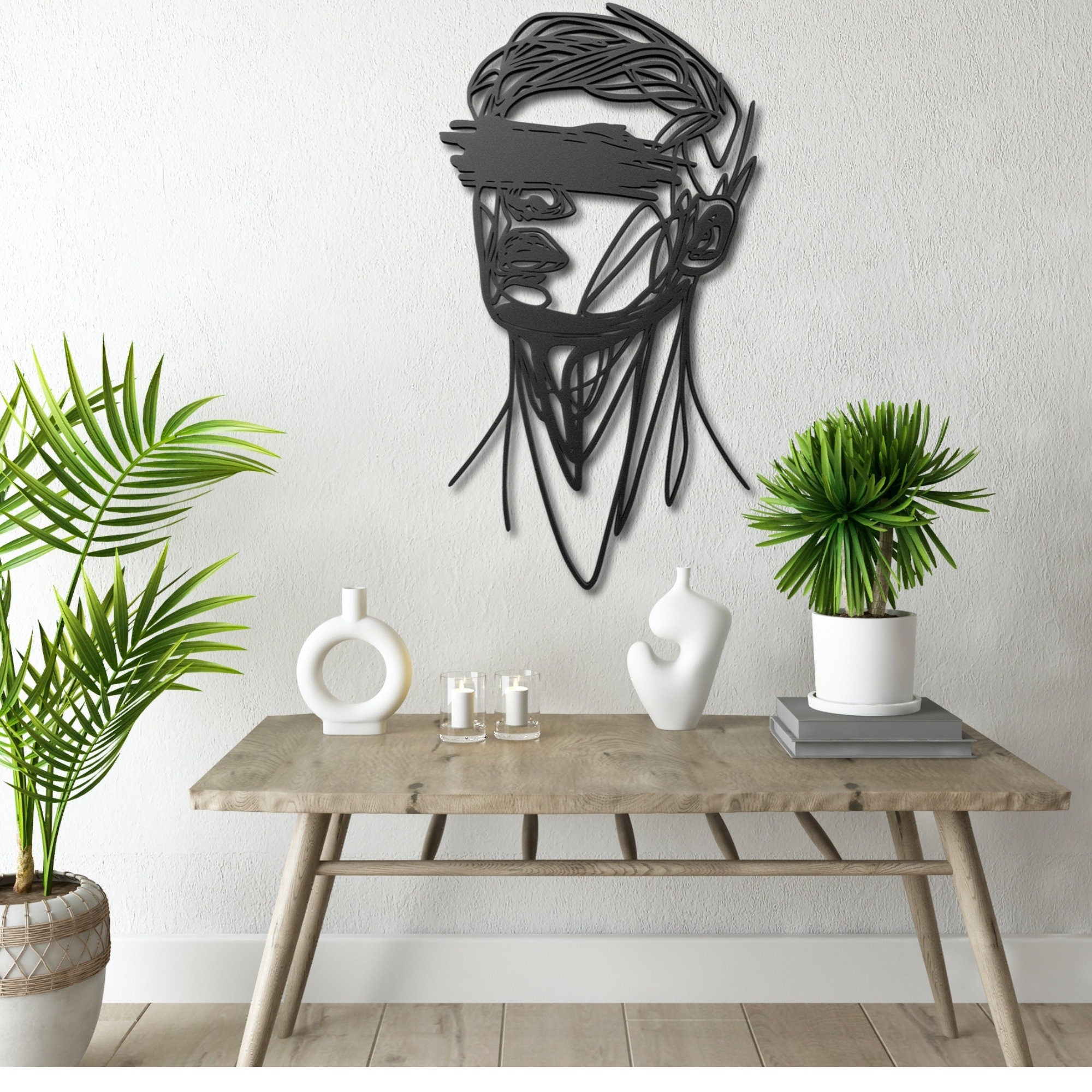 Abstract Man Face Wall Art – One Line Drawing | Confused Expression | Minimalist Face Art | Modern Home Decor