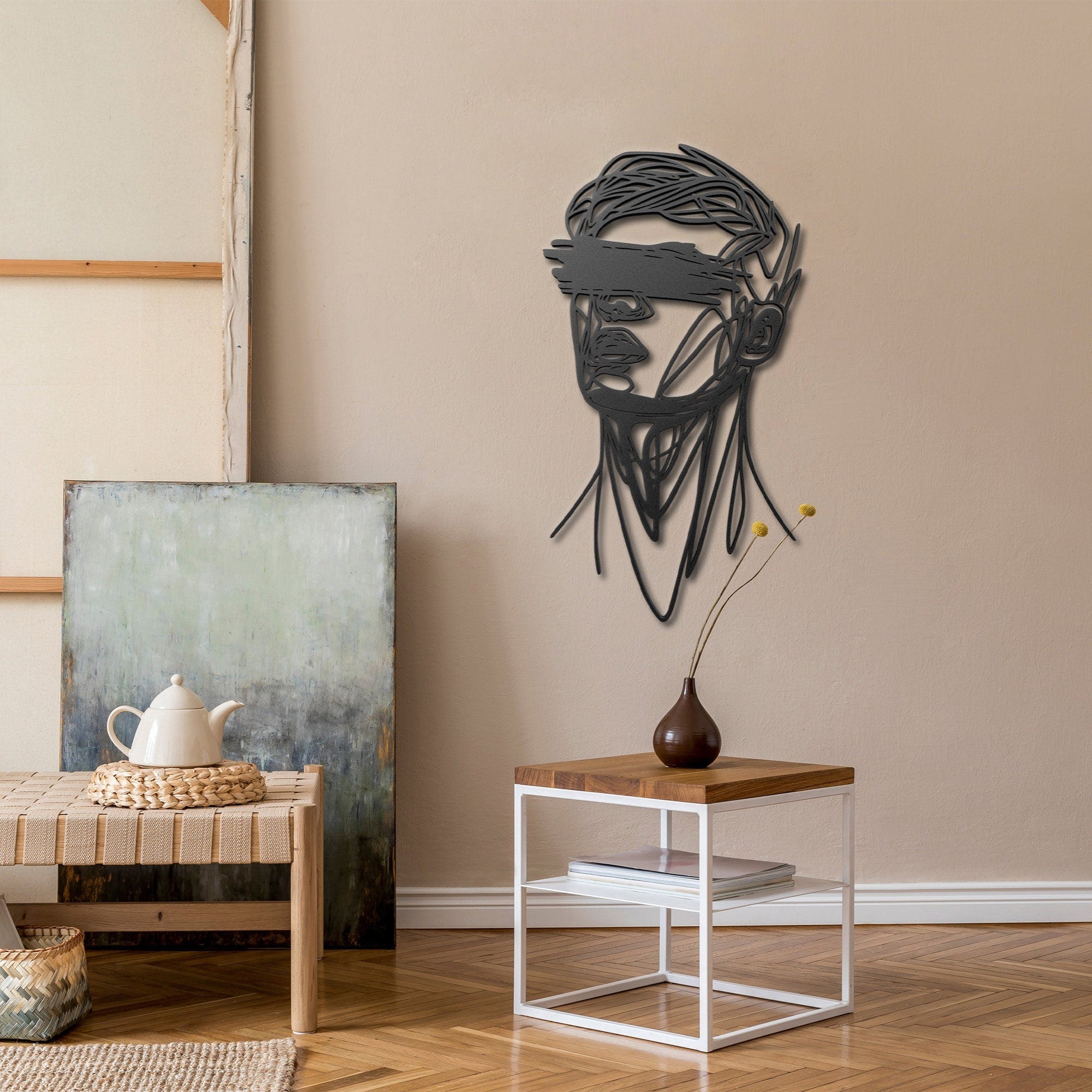 Abstract Man Face Wall Art – One Line Drawing | Confused Expression | Minimalist Face Art | Modern Home Decor