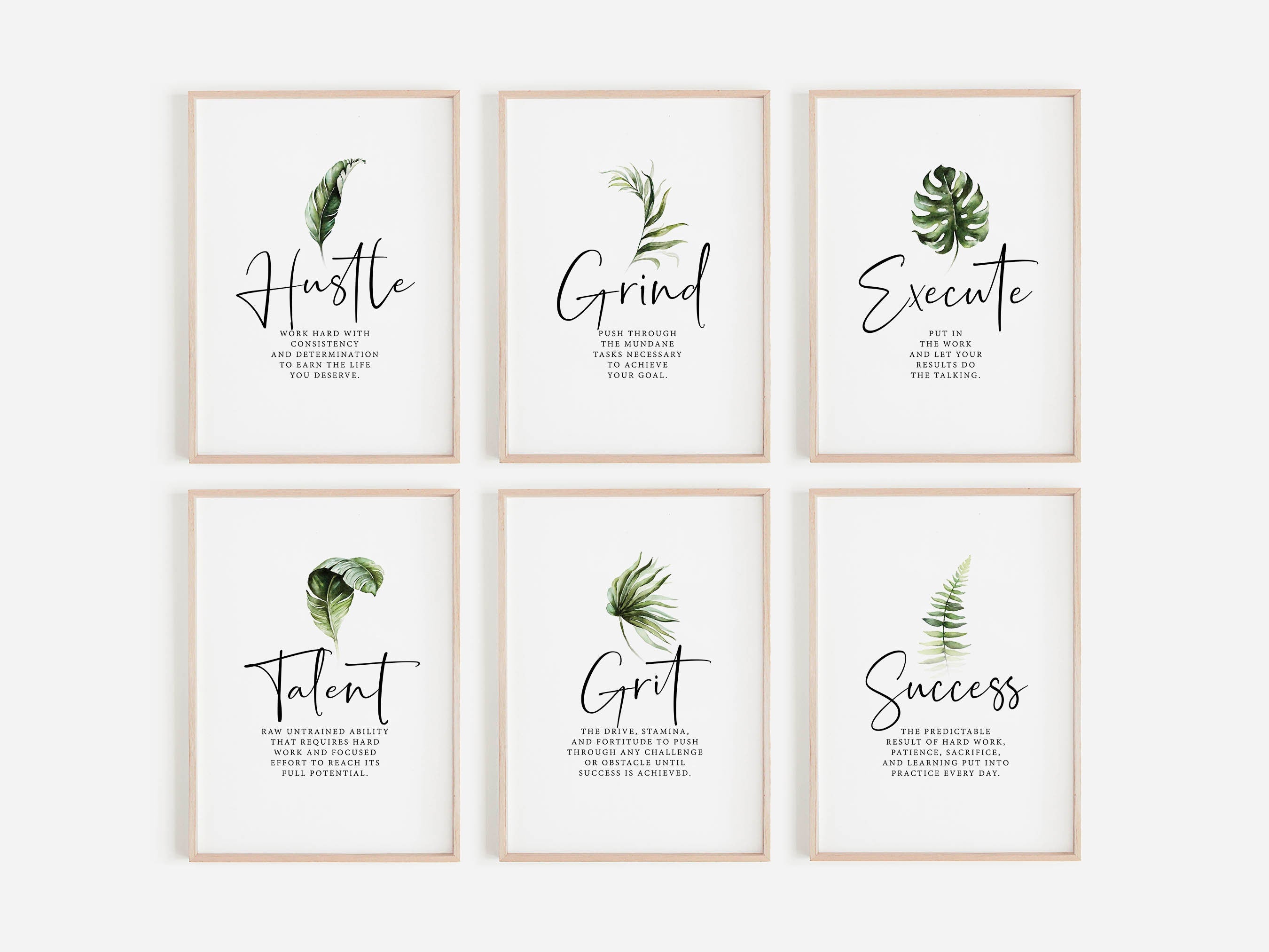 Grit Definition – Motivational Boho Quote Wall Art Set