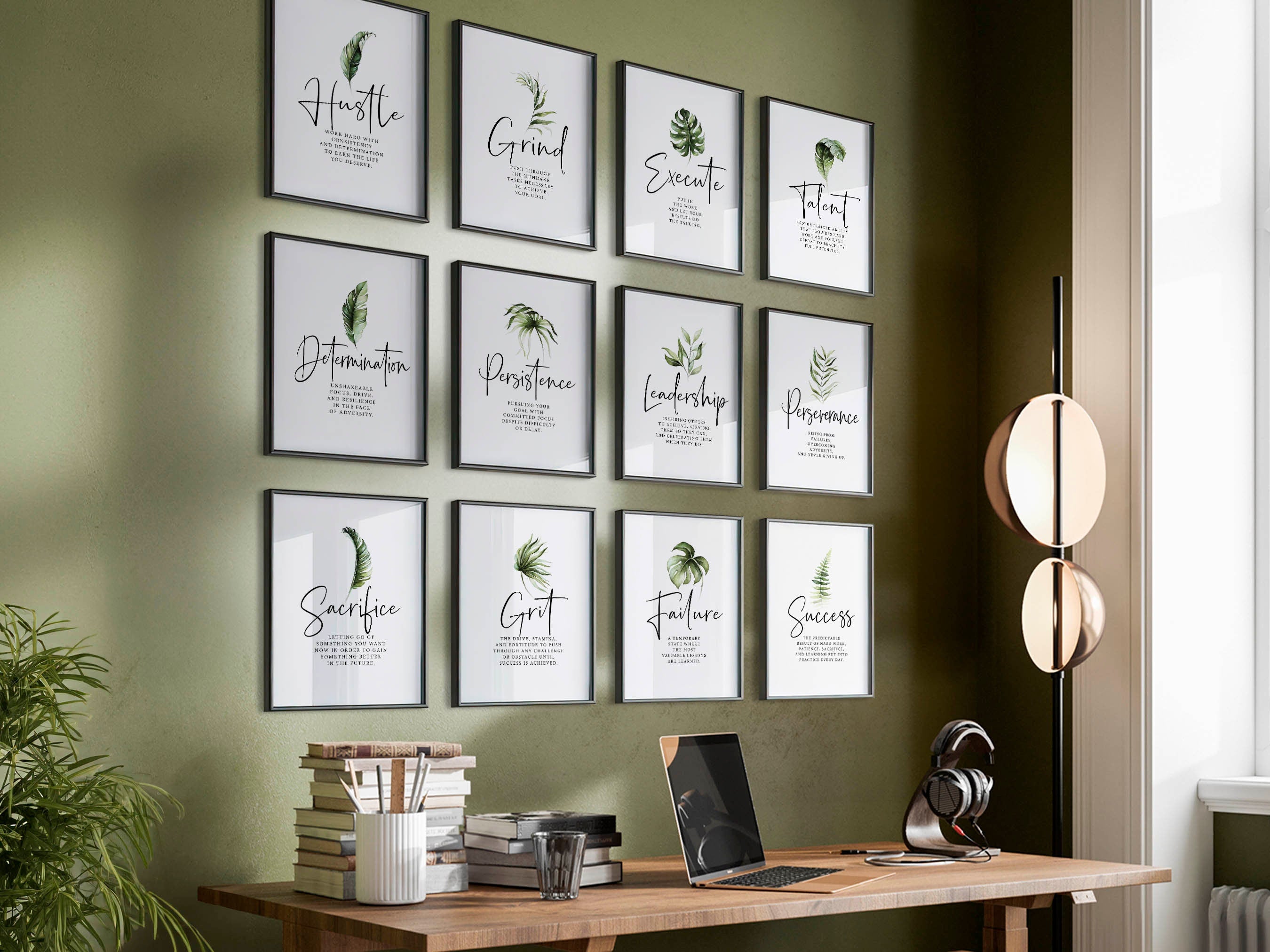 Grit Definition – Motivational Boho Quote Wall Art Set