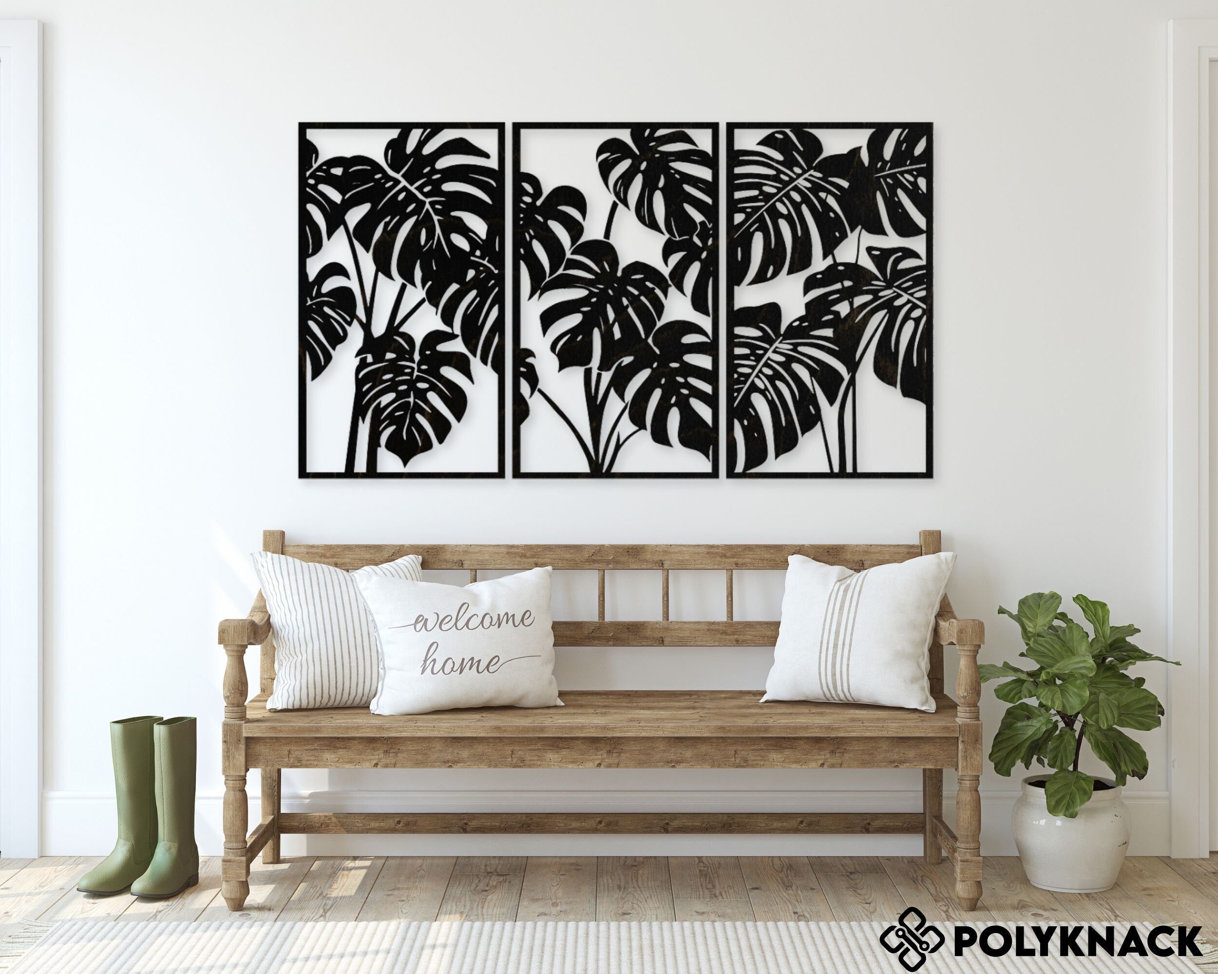 Monstera Leaf Wooden Wall Art, Botanical Large Wall Decor, Overt The Bed Or Living Room Decor