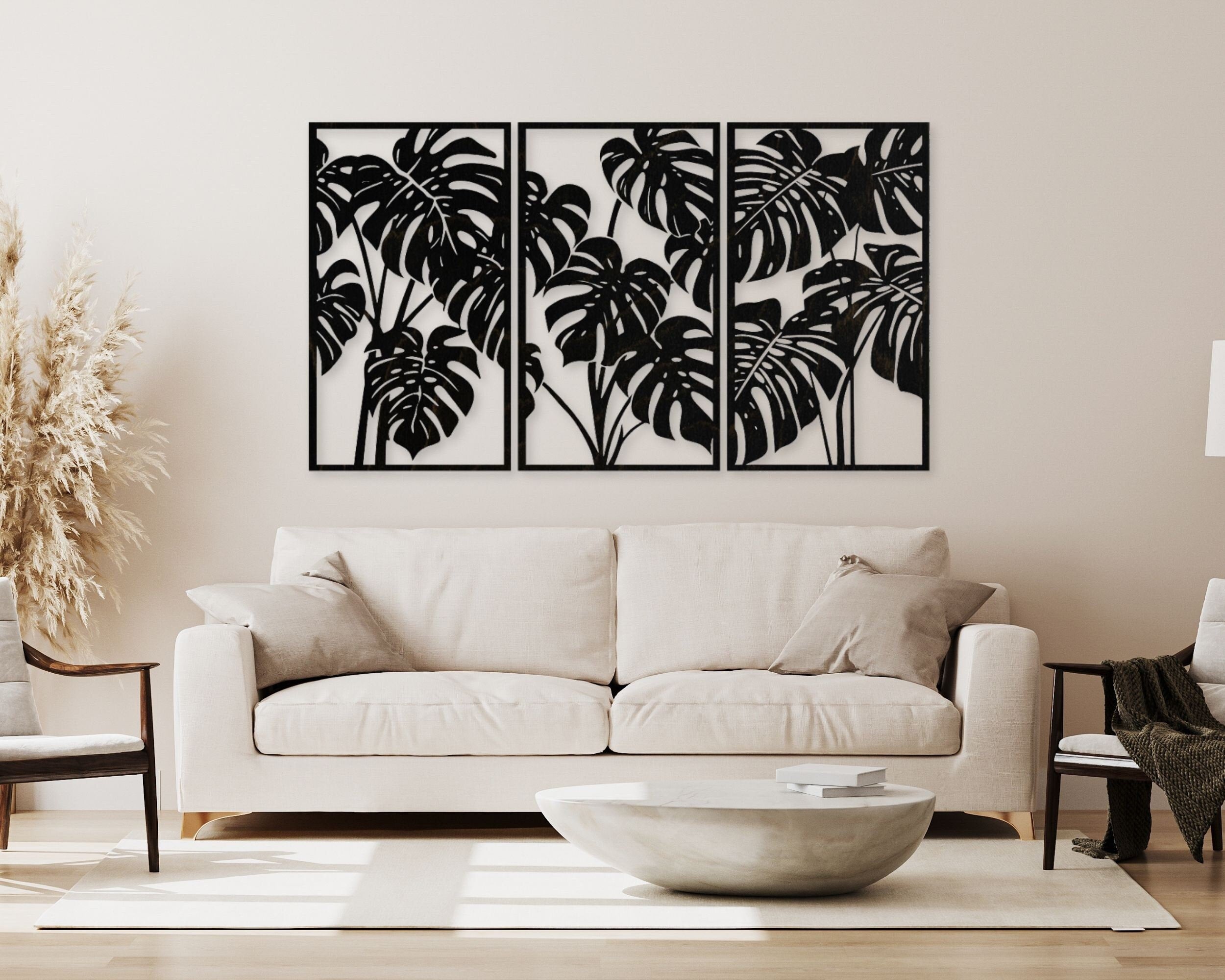 Monstera Leaf Wooden Wall Art, Botanical Large Wall Decor, Overt The Bed Or Living Room Decor