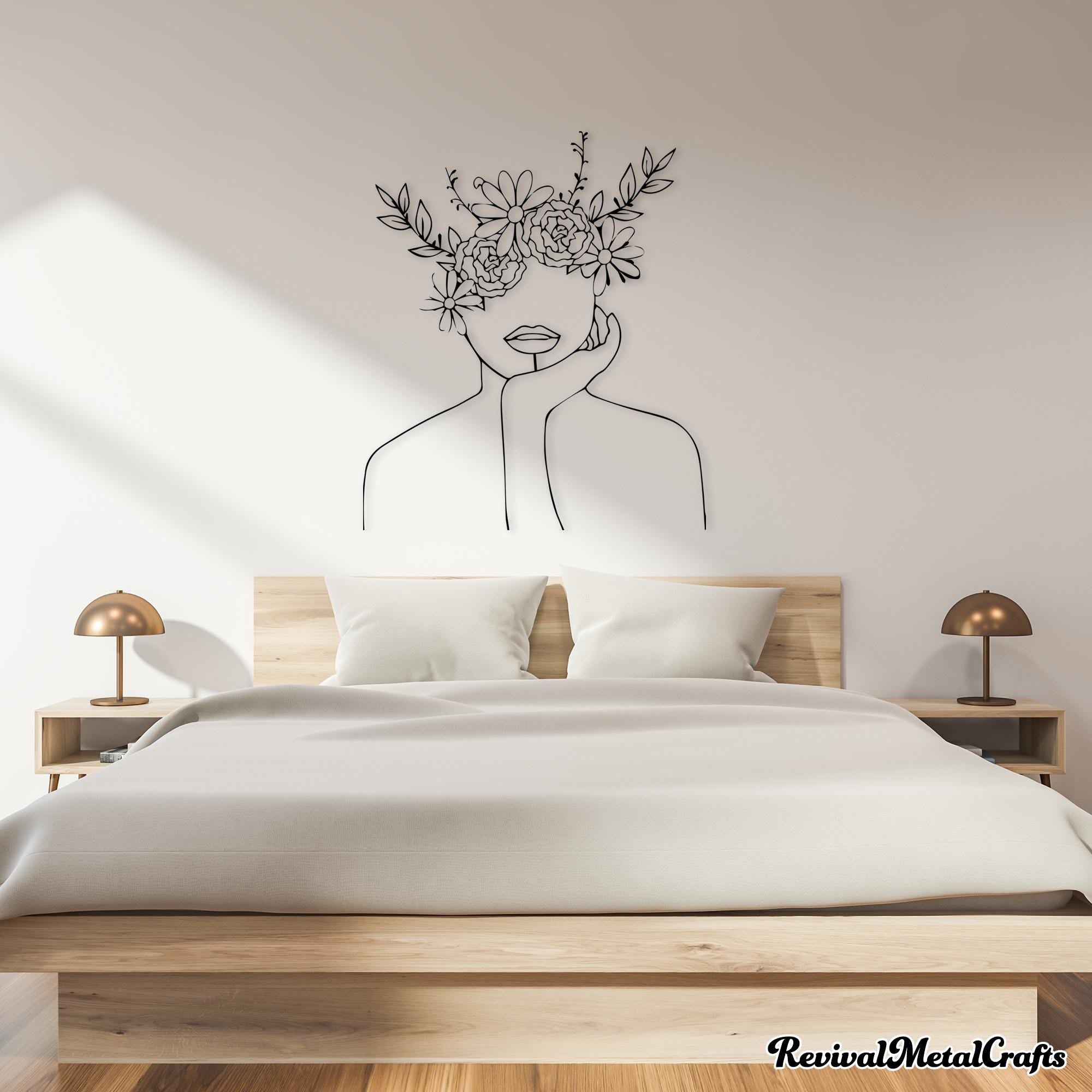 Thinking Woman Line Art | Floral Minimalist Wall Decor | Modern Wall Hanging | Woman Face with Flowers