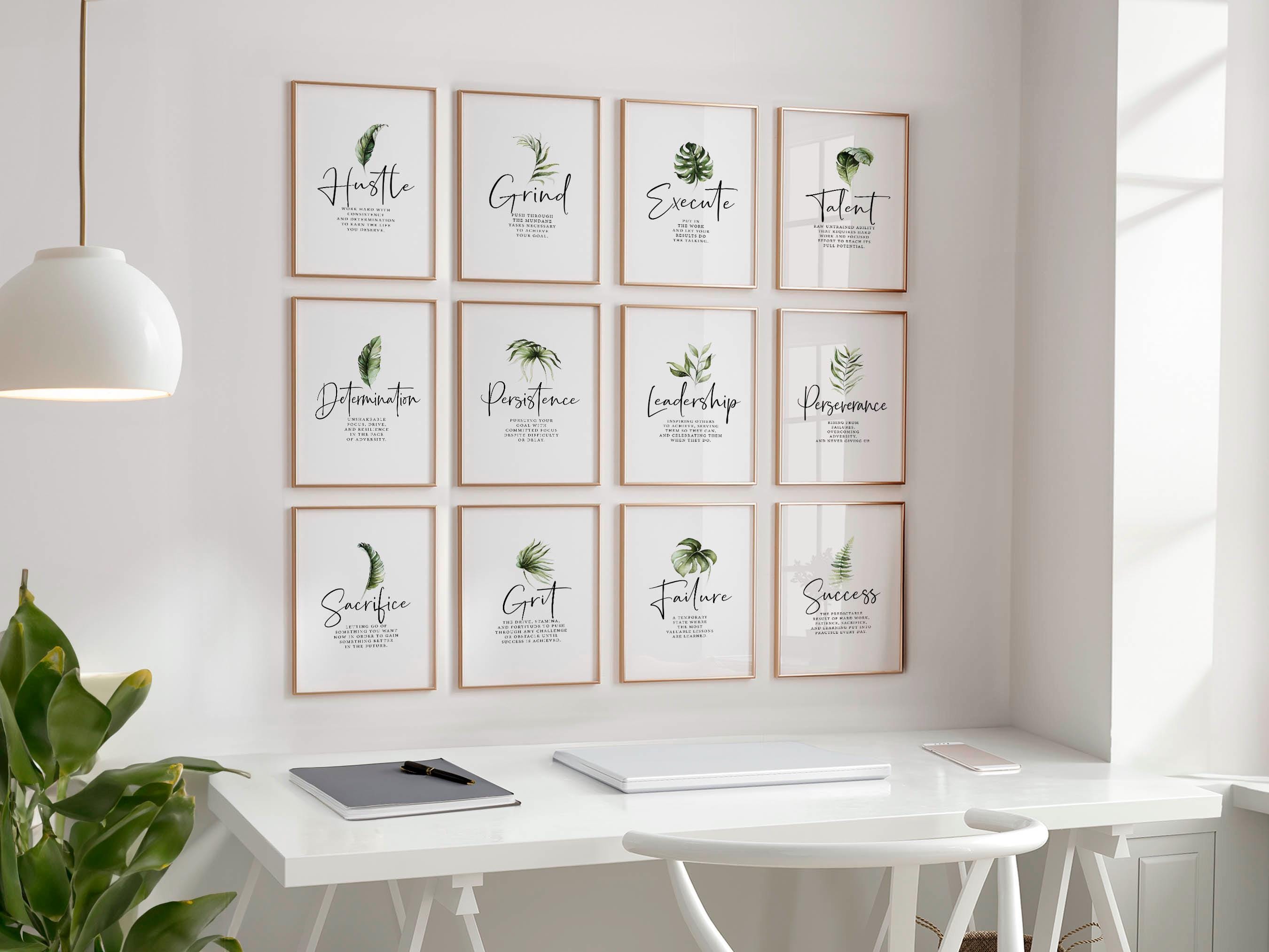 Grit Definition – Motivational Boho Quote Wall Art Set